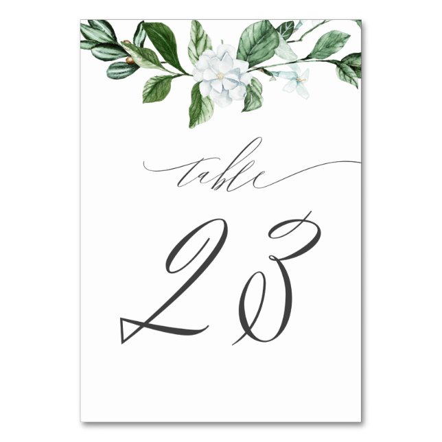 Modern Sage Greenery White Floral No 23 Wedding Table Number (Front)