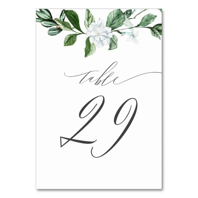 Modern Sage Greenery White Floral No 29 Wedding Table Number (Front)