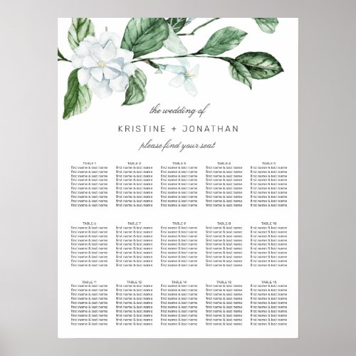 Modern Sage Greenery Wreath Floral Wedding Seating Poster