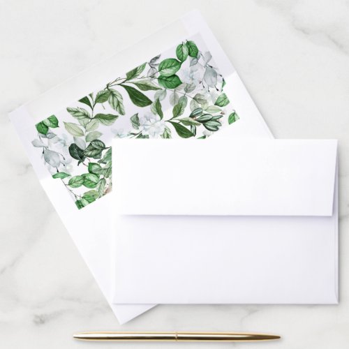 Modern Sage Greenery Wreath White Floral Wedding Envelope Liner