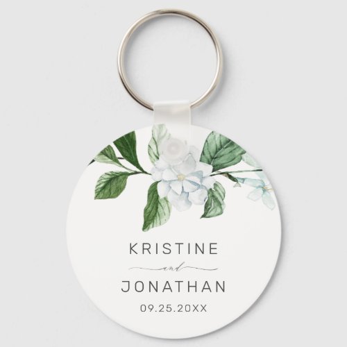 Modern Sage Greenery Wreath White Floral Wedding Keychain