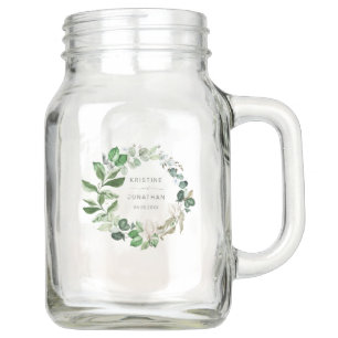 Modern Sage Greenery Wreath White Floral Wedding Mason Jar