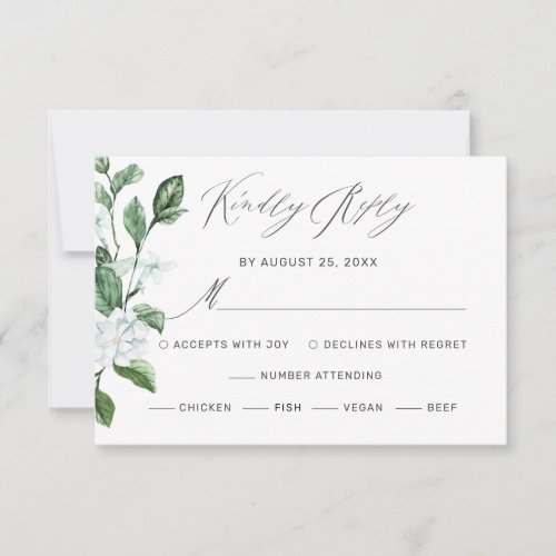 Modern Sage Greenery Wreath White Floral Wedding RSVP Card