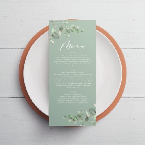 Modern sage greenl eucalyptus elegant wedding menu