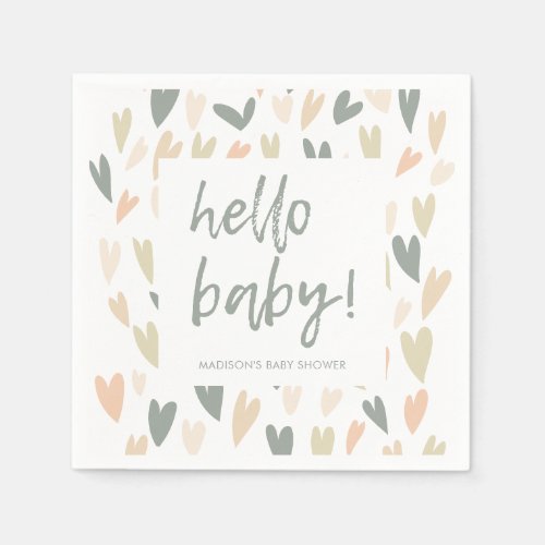 Modern Sage Heart Gender Neutral Baby Shower Napkins