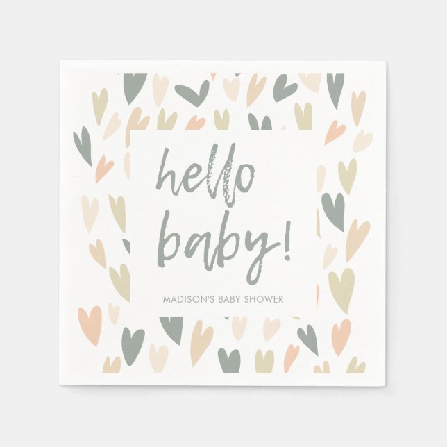 Modern Sage Heart Gender Neutral Baby Shower Napkins (Front)
