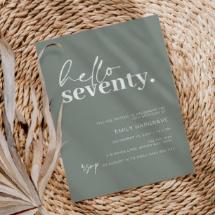 Modern Sage Hello 70th Birthday Party Invitation