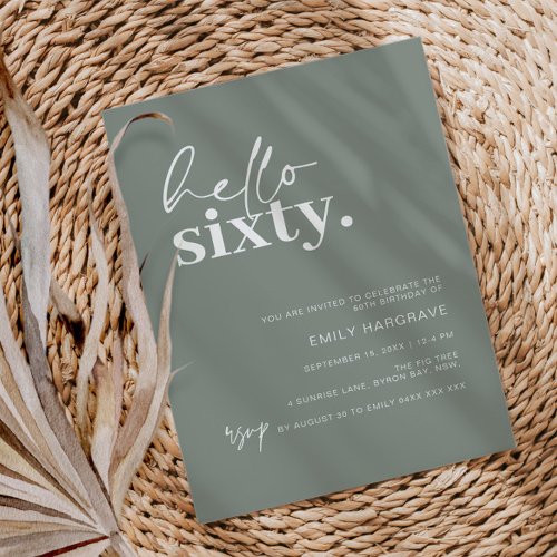 Modern Sage Hello Sixty 60th Birthday Party Invitation