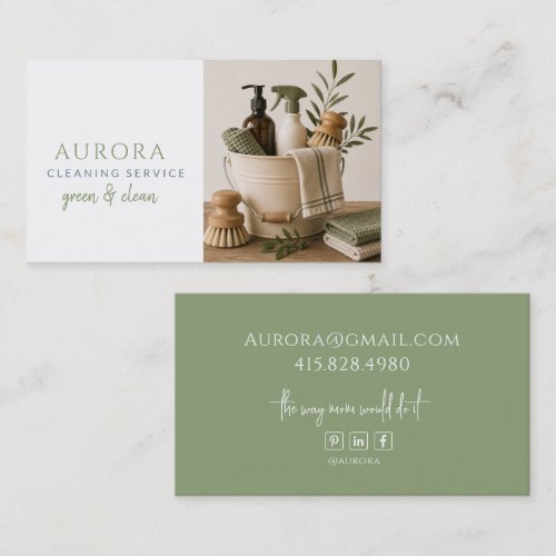 Modern Sage House Cleaning Maid Service Business Card