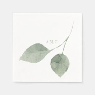 Modern Sage Monogram Wedding Cocktail Napkins