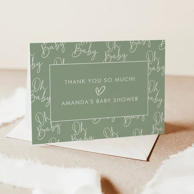 Modern Sage Oh Baby Simple Baby Shower Folded Thank You Card (Creator Uploaded)