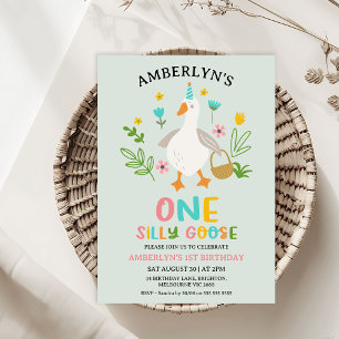 Modern Sage One Silly Goose 1st Birthday  Invitation