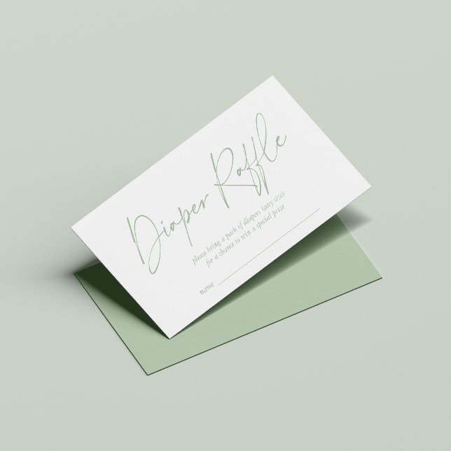 Modern Sage Pastel Green Handwritten Diaper Raffle Enclosure Card (Creator Uploaded)