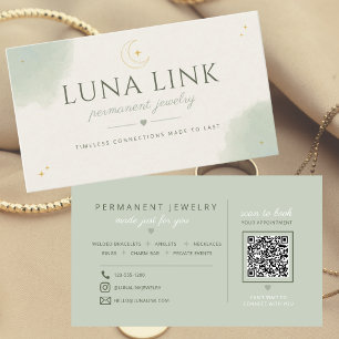 Modern Sage Permanent Jewelry Artist QR Code  Business Card