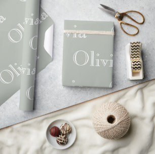Modern Sage Personalized Pastel Script Name  Wrapp Wrapping Paper