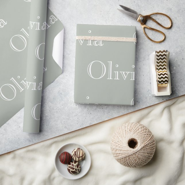 Modern Sage Personalized Pastel Script Name  Wrapp Wrapping Paper (Crafts)