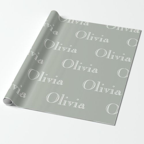 Modern Sage Personalized Pastel Script Name  Wrapp Wrapping Paper