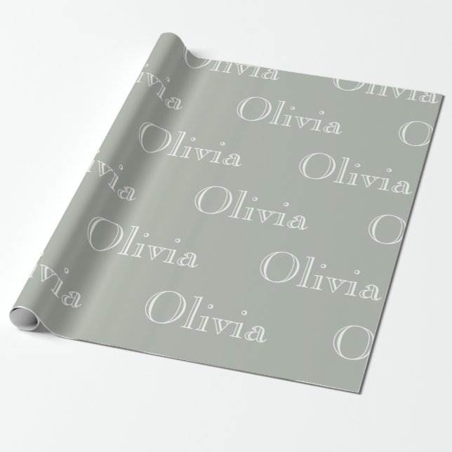 Modern Sage Personalized Pastel Script Name  Wrapp Wrapping Paper (Unrolled)