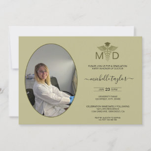 Modern Sage Photo MD Doctor of Medicine Graduation Invitation