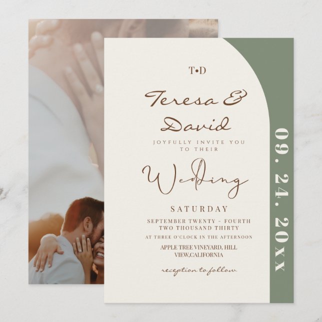 Modern Sage Photo Wedding Invitation (Front/Back)
