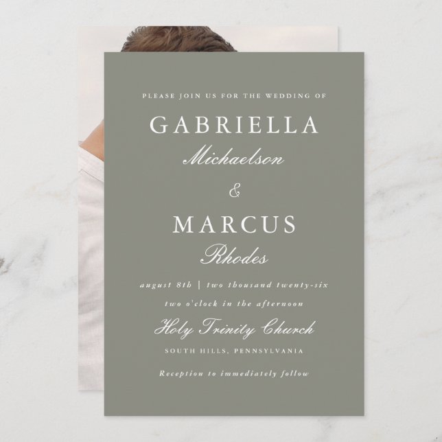 Modern Sage Photo Wedding Invitation (Front/Back)