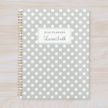 Modern Sage Polka Dots Planner<br><div class="desc">Custom-designed planner notebook featuring white polka dots on sage green color with personalized name..</div>