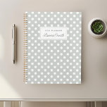Modern Sage Polka Dots Planner<br><div class="desc">Custom-designed planner notebook featuring white polka dots on sage green color with personalized name..</div>