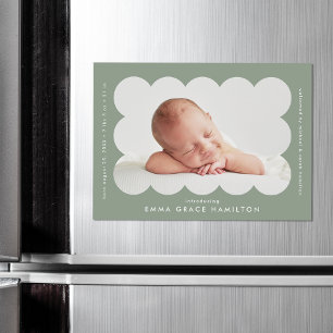Modern Sage Scalloped Photo Birth Announcement
