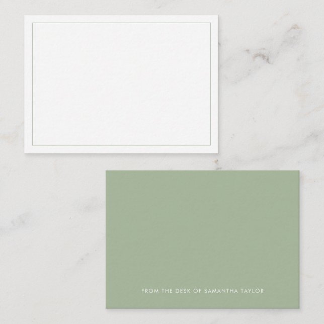 Modern Sage Simple Border From the Desk Budget Note Card (Front/Back)