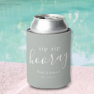 Modern Sage Sip Sip Hooray Wedding Favor Can Cooler