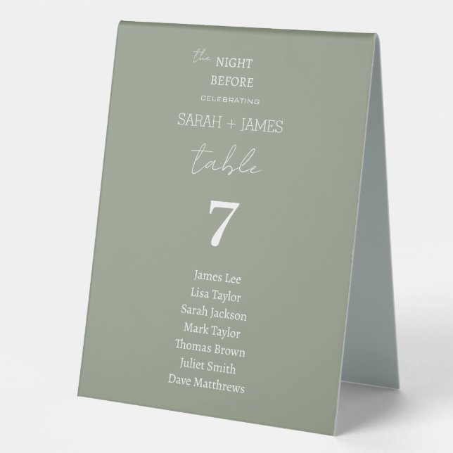 Modern Sage the Night Before Wedding Seating Chart Table Tent (Front)