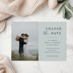 Modern Sage Wedding Postponement Announcement