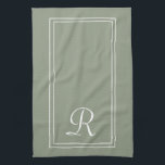Modern Sage & White Stripe Monogram Personalised  Kitchen Towel<br><div class="desc">Modern Sage Green & White Stripe Monogram Personalised kitchen towel</div>