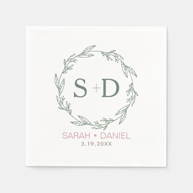 Modern Sage Wreath Wedding Napkins (Front)