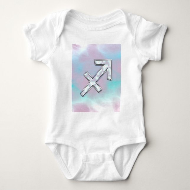 Modern Sagittarius Zodiac on Mother of Pearl Style Baby Bodysuit (Front)