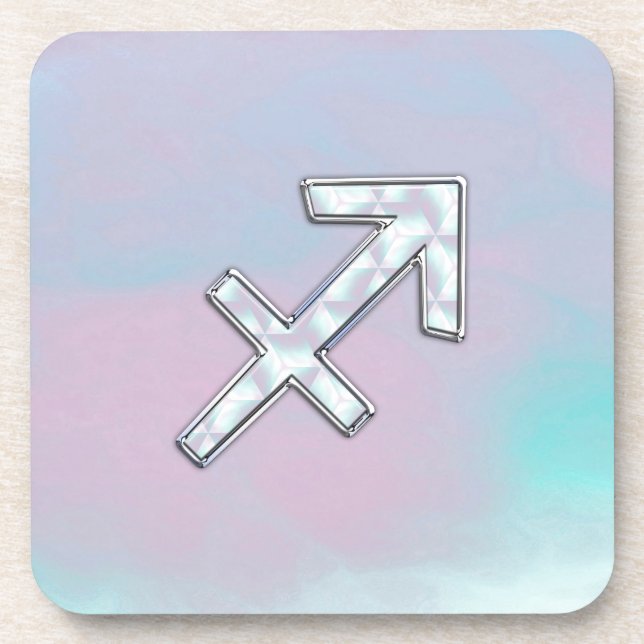 Modern Sagittarius Zodiac on Mother of Pearl Style Drink Coaster (Front)