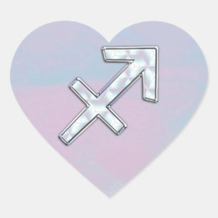 Modern Sagittarius Zodiac on Mother of Pearl Style Heart Sticker