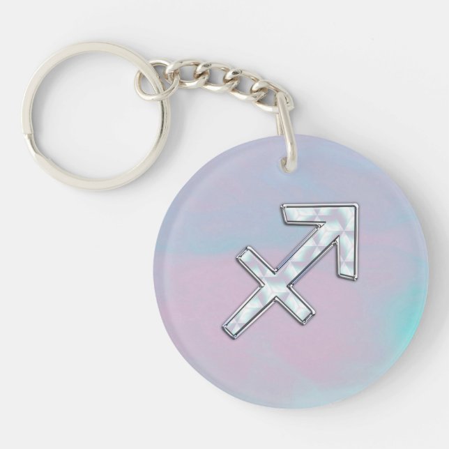 Modern Sagittarius Zodiac on Mother of Pearl Style Keychain (Front)