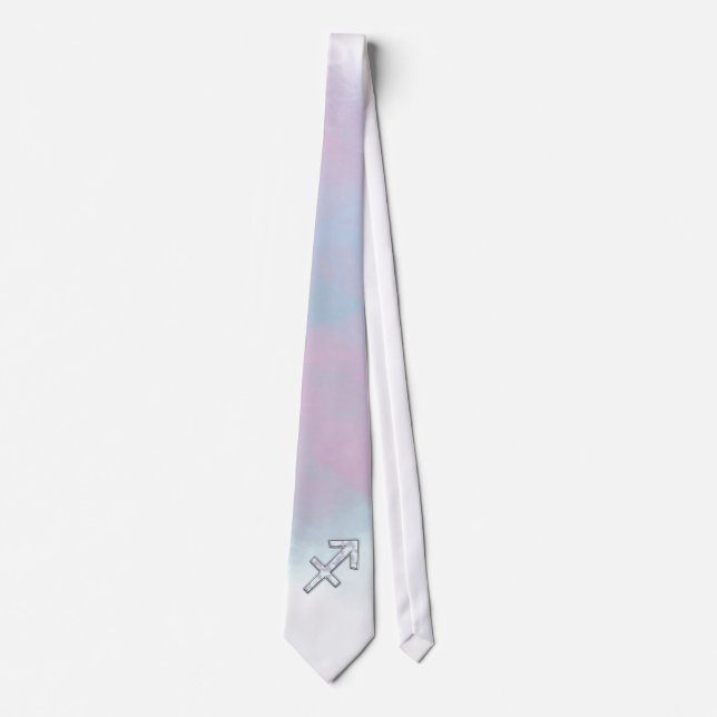 Modern Sagittarius Zodiac on Mother of Pearl Style Neck Tie (Front)