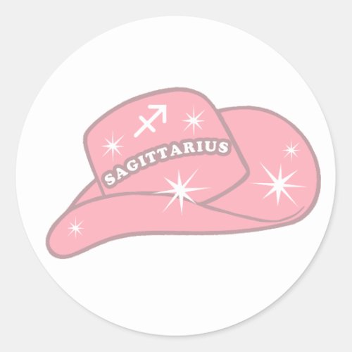 Modern Sagittarius Zodiac Pink Cowgirl Hat   Classic Round Sticker