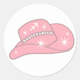 Modern Sagittarius Zodiac Pink Cowgirl Hat Classic Round Sticker