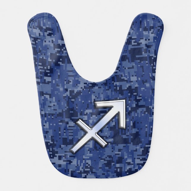 Modern Sagittarius Zodiac Sign Navy Digital Camo Baby Bib (Front)