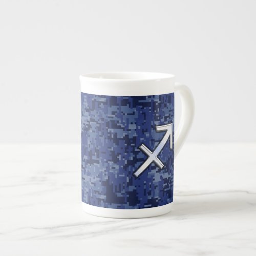 Modern Sagittarius Zodiac Sign Navy Digital Camo Bone China Mug