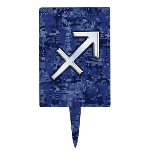 Modern Sagittarius Zodiac Sign Navy Digital Camo Cake Topper