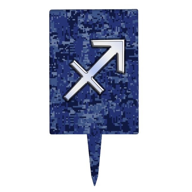Modern Sagittarius Zodiac Sign Navy Digital Camo Cake Topper (Front)