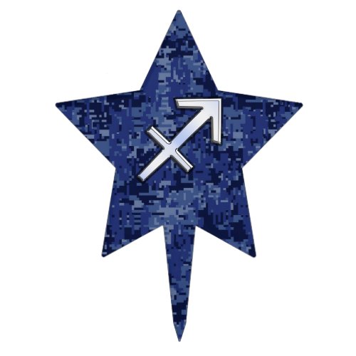 Modern Sagittarius Zodiac Sign Navy Digital Camo Cake Topper