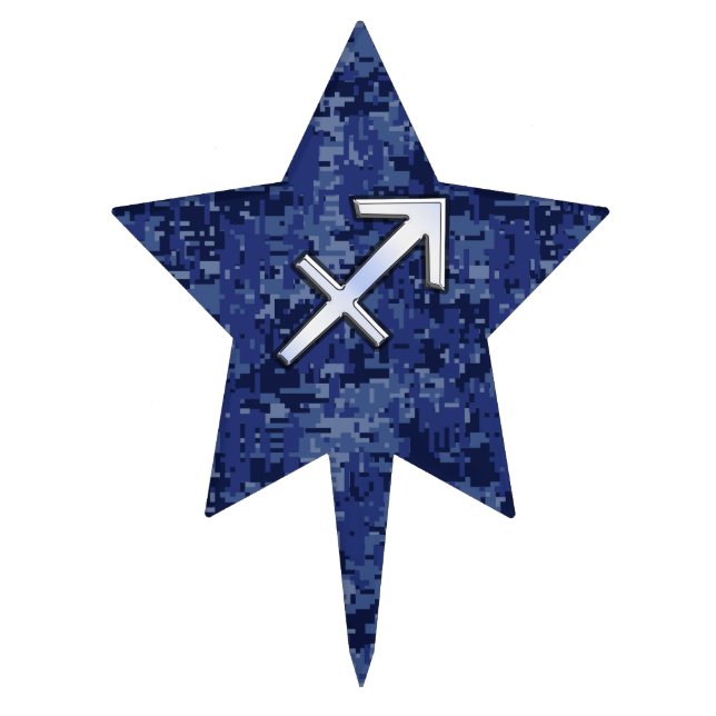 Modern Sagittarius Zodiac Sign Navy Digital Camo Cake Topper (Front)