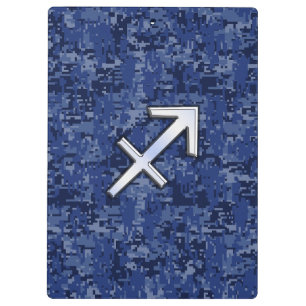 Modern Sagittarius Zodiac Sign Navy Digital Camo Clipboard