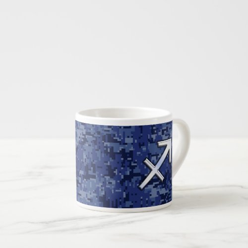 Modern Sagittarius Zodiac Sign Navy Digital Camo Espresso Cup