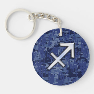 Modern Sagittarius Zodiac Sign Navy Digital Camo Keychain